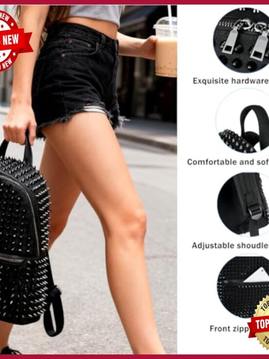 Large Studded Punk Backpack Canvas Daypack Travel Work Casual main image 7